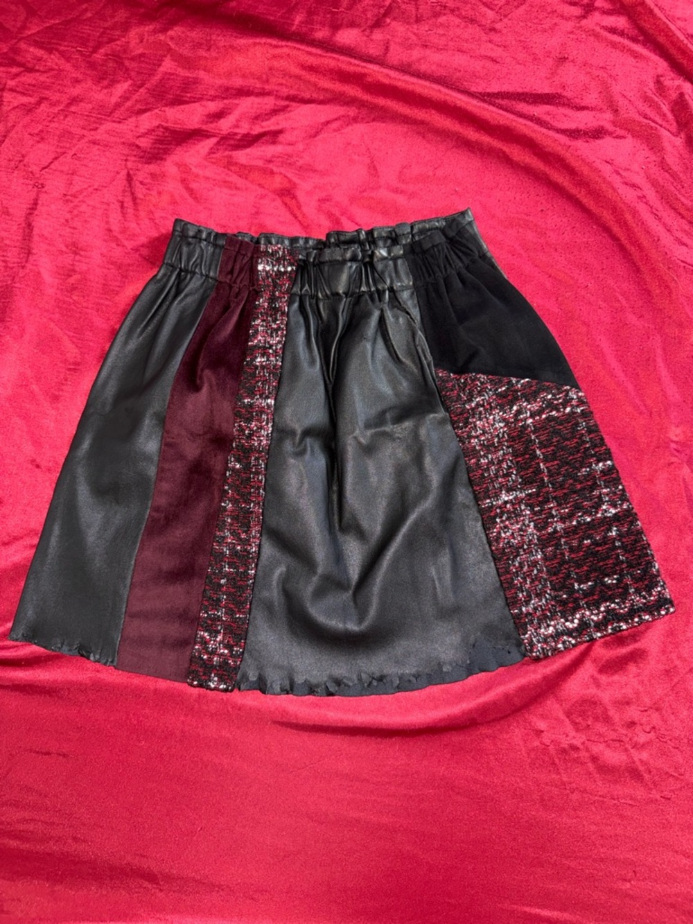 Zara Basic Patchwork Black & Burgundy Skirt